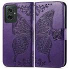 For Motorola Moto G55 Butterfly Love Flower Embossed Leather Phone Case(Dark Purple) - 2