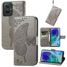 For Motorola Moto G55 Butterfly Love Flower Embossed Leather Phone Case(Gray) - 1