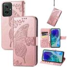 For Motorola Moto G55 Butterfly Love Flower Embossed Leather Phone Case(Rose Pink) - 1