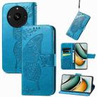 For Realme 11 Pro Butterfly Love Flower Embossed Leather Phone Case(Blue) - 1