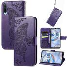 For Honor 30i Butterfly Love Flower Embossed Leather Phone Case(Dark Purple) - 1