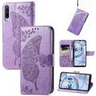 For Honor 30i Butterfly Love Flower Embossed Leather Phone Case(Light Purple) - 1