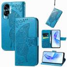 For Honor 90 Lite Butterfly Love Flower Embossed Leather Phone Case(Blue) - 1