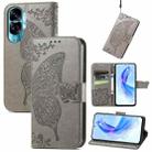 For Honor 90 Lite Butterfly Love Flower Embossed Leather Phone Case(Gray) - 1