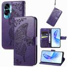 For Honor 90 Lite Butterfly Love Flower Embossed Leather Phone Case(Dark Purple) - 1