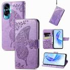 For Honor 90 Lite Butterfly Love Flower Embossed Leather Phone Case(Light Purple) - 1