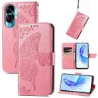 For Honor 90 Lite Butterfly Love Flower Embossed Leather Phone Case(Pink) - 1