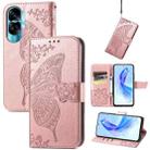 For Honor 90 Lite Butterfly Love Flower Embossed Leather Phone Case(Rose Gold) - 1