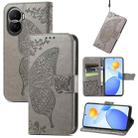 For Honor Play 7T Pro Butterfly Love Flower Embossed Leather Phone Case(Gray) - 1