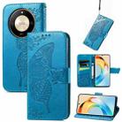 For Honor X50 Butterfly Love Flower Embossed Leather Phone Case(Blue) - 1