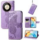 For Honor X50 Butterfly Love Flower Embossed Leather Phone Case(Light Purple) - 1