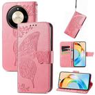 For Honor X50 Butterfly Love Flower Embossed Leather Phone Case(Pink) - 1