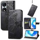 For Honor X7b Butterfly Love Flower Embossed Leather Phone Case(Black) - 1