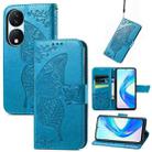 For Honor X7b Butterfly Love Flower Embossed Leather Phone Case(Blue) - 1