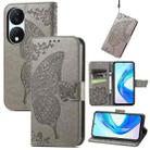 For Honor X7b Butterfly Love Flower Embossed Leather Phone Case(Gray) - 1