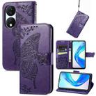 For Honor X7b Butterfly Love Flower Embossed Leather Phone Case(Dark Purple) - 1