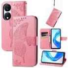 For Honor X7b Butterfly Love Flower Embossed Leather Phone Case(Pink) - 1