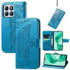 For Honor X8b Butterfly Love Flower Embossed Leather Phone Case(Blue) - 1