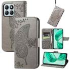 For Honor X8b Butterfly Love Flower Embossed Leather Phone Case(Gray) - 1
