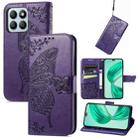 For Honor X8b Butterfly Love Flower Embossed Leather Phone Case(Dark Purple) - 1