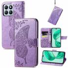 For Honor X8b Butterfly Love Flower Embossed Leather Phone Case(Light Purple) - 1