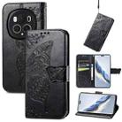 For Honor Magic6 Pro Butterfly Love Flower Embossed Leather Phone Case(Black) - 1