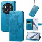 For Honor Magic6 Pro Butterfly Love Flower Embossed Leather Phone Case(Blue) - 1