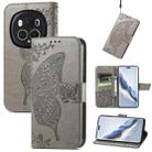 For Honor Magic6 Pro Butterfly Love Flower Embossed Leather Phone Case(Gray) - 1