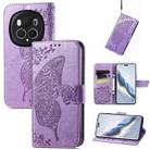 For Honor Magic6 Pro Butterfly Love Flower Embossed Leather Phone Case(Light Purple) - 1