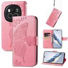 For Honor Magic6 Pro Butterfly Love Flower Embossed Leather Phone Case(Pink) - 1