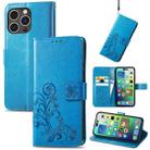 For iPhone 15 Pro Four-leaf Clasp Embossed Buckle Leather Phone Case(Blue) - 1