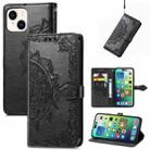 For iPhone 15 Mandala Flower Embossed Leather Phone Case(Black) - 1
