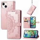 For iPhone 15 Mandala Flower Embossed Leather Phone Case(Rose Gold) - 1