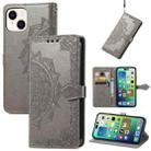 For iPhone 15 Mandala Flower Embossed Leather Phone Case(Gray) - 1
