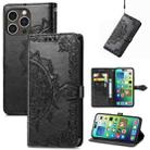 For iPhone 15 Pro Mandala Flower Embossed Leather Phone Case(Black) - 1