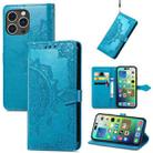 For iPhone 15 Pro Mandala Flower Embossed Leather Phone Case(Blue) - 1