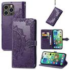 For iPhone 15 Pro Mandala Flower Embossed Leather Phone Case(Purple) - 1