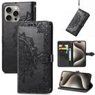 For iPhone 16 Pro Max Mandala Flower Embossed Leather Phone Case(Black) - 1