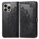 For iPhone 16 Pro Max Mandala Flower Embossed Leather Phone Case(Black) - 2