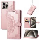 For iPhone 16 Pro Max Mandala Flower Embossed Leather Phone Case(Rose Gold) - 1