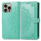 For iPhone 16 Pro Max Mandala Flower Embossed Leather Phone Case(Green) - 2