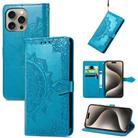 For iPhone 16 Pro Max Mandala Flower Embossed Leather Phone Case(Blue) - 1