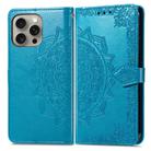 For iPhone 16 Pro Max Mandala Flower Embossed Leather Phone Case(Blue) - 2