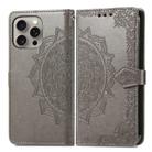 For iPhone 16 Pro Max Mandala Flower Embossed Leather Phone Case(Gray) - 2