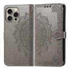 For iPhone 16 Pro Mandala Flower Embossed Leather Phone Case(Gray) - 2