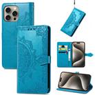 For iPhone 16 Plus Mandala Flower Embossed Leather Phone Case(Blue) - 1