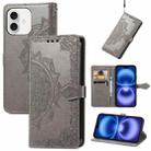 For iPhone 16 Plus Mandala Flower Embossed Leather Phone Case(Gray) - 1