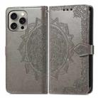 For iPhone 16 Plus Mandala Flower Embossed Leather Phone Case(Gray) - 2