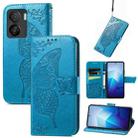For vivo iQOO Z7 Butterfly Love Flower Embossed Leather Phone Case(Blue) - 1