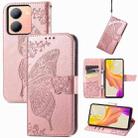 For vivo Y78 Butterfly Love Flower Embossed Leather Phone Case(Rose Gold) - 1